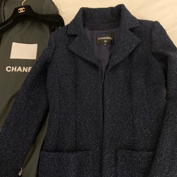 Chanel jacket/blazer in black/blue tweed - Picture 1 of 5